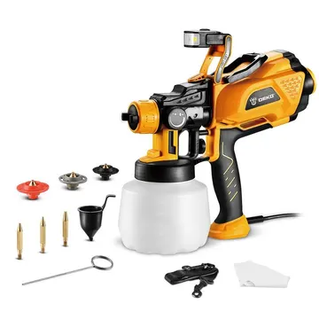 Pistola Elétrica de Pintura Pulverizadora HVLP 600W 1200ml Luz de LED com 3 Bicos e Acessórios DEKO-DKSG60K1